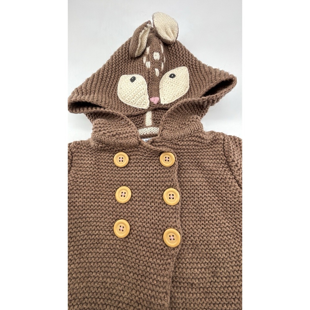 Baby Boden Brown Fox Applique Hooded Cotton Blend Knit Sweater-6-12 Months - Picture 4 of 8
